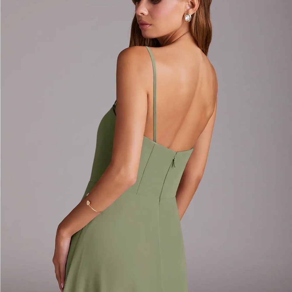 Azazie Olive Green Strapless Slit Evening Dress - Picture 6 of 7